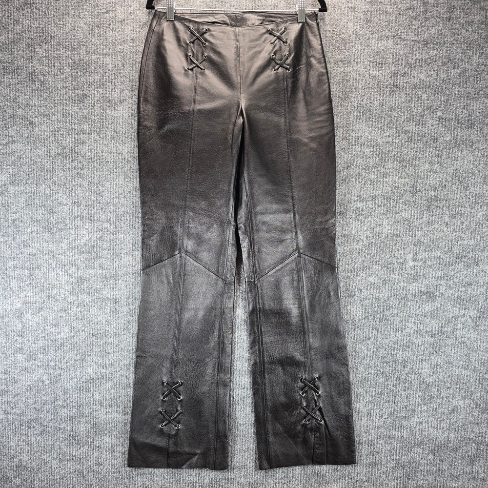 Wilsons Leather Maxima Pants Lace Up Front‎ Raw Hem 6 Black Womens Y2K